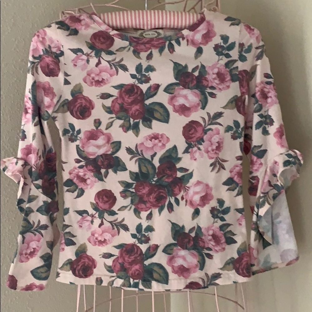 Joyfolie rose print bell sleeve shirt